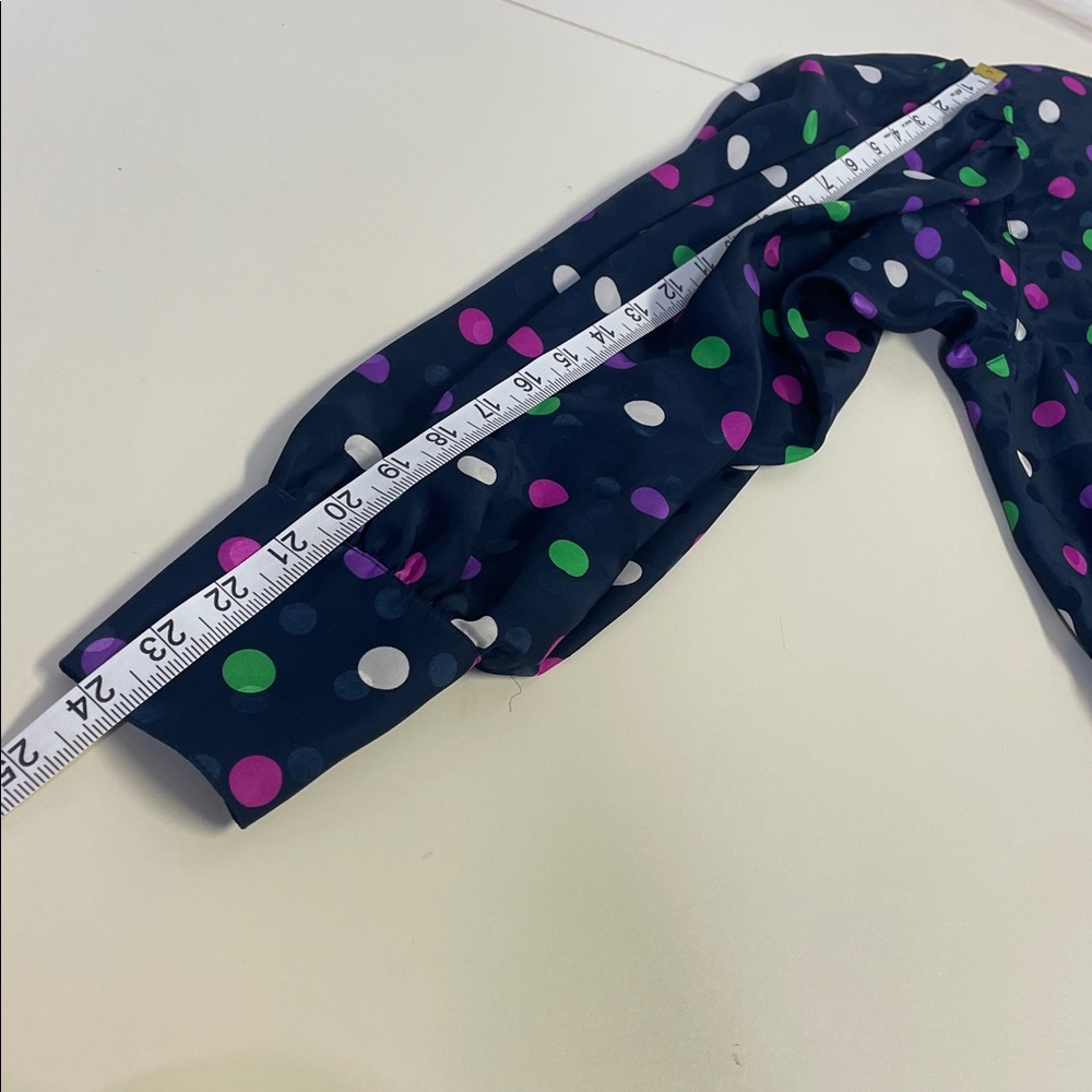 Louis Feraud Navy Pink Green Polka Dot Blouse - Sz M - Picture 8 of 9